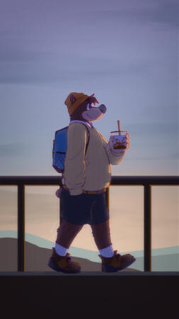 Fanart of Banjo in casual attire with a drink