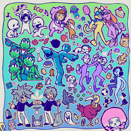 Fanart for the Rhythm Heaven series, featuring many characters and objects from the games